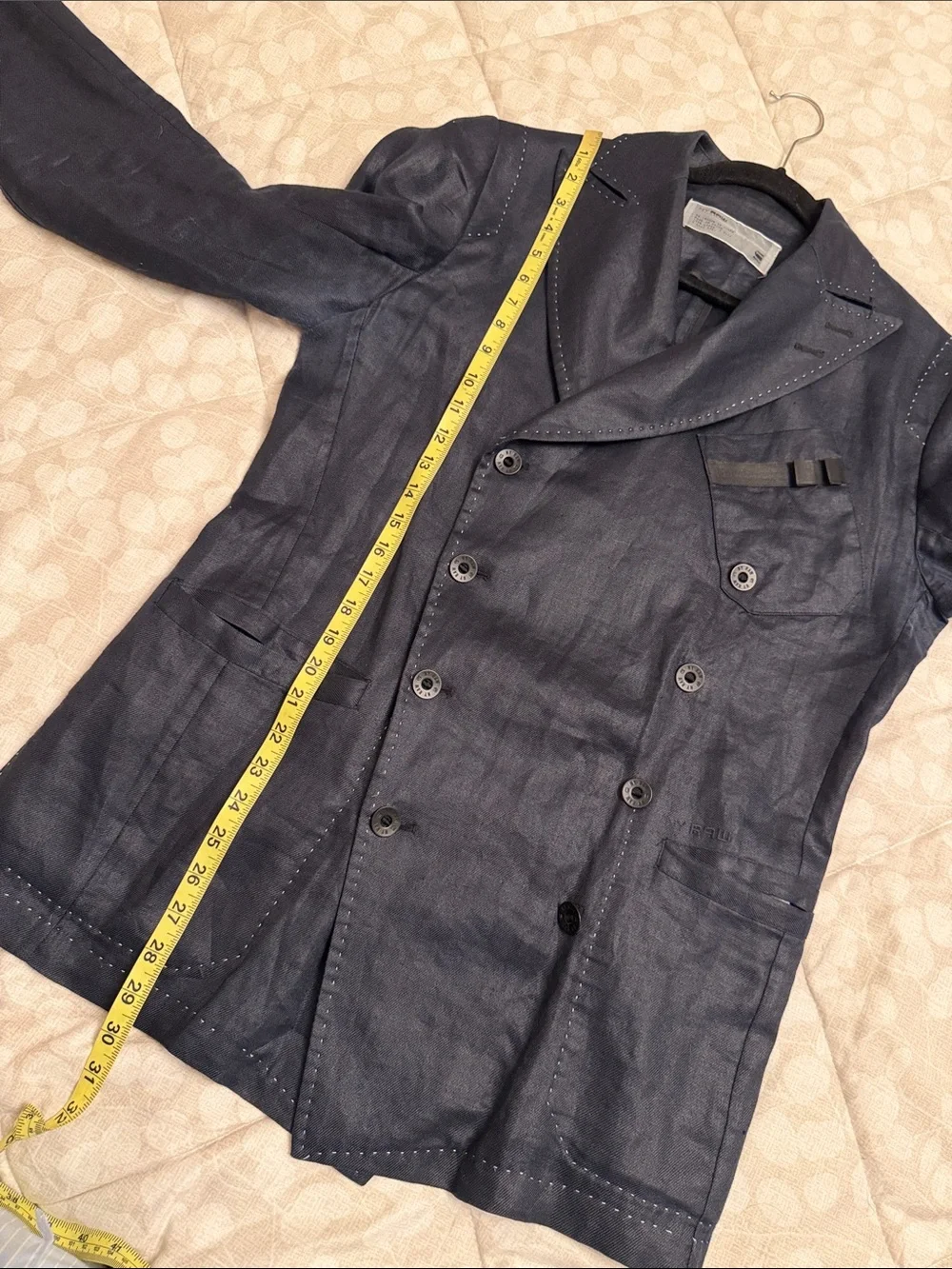 G-Star Men's Dark Navy Double-Breasted 100% Linen Blazer - Picture 11 of 14